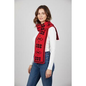 Anne Klein Red & Black Geometric Knit Scarf